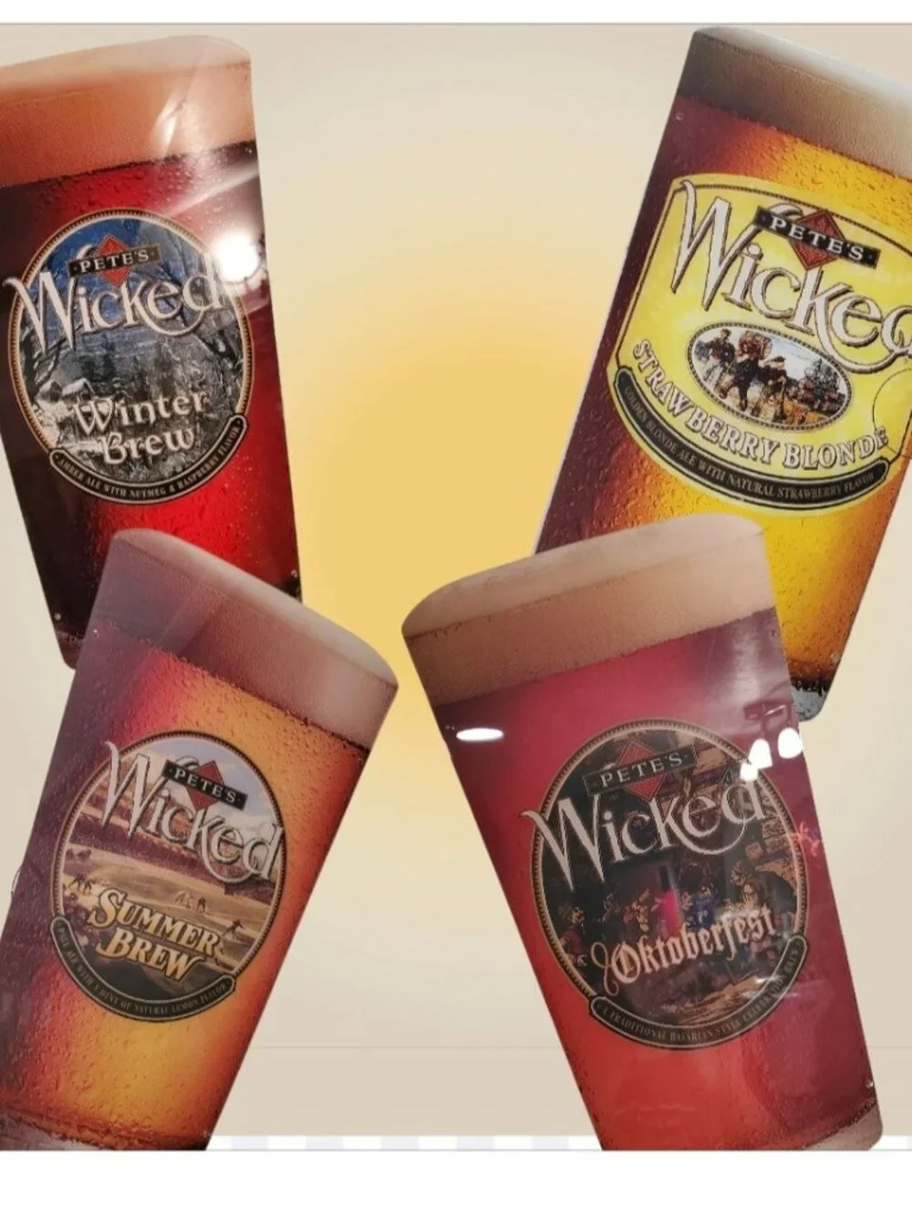 4 Vintage Pete's Wicked Signs Strawberry Blonde, Summer, Oktoberfest & Winter